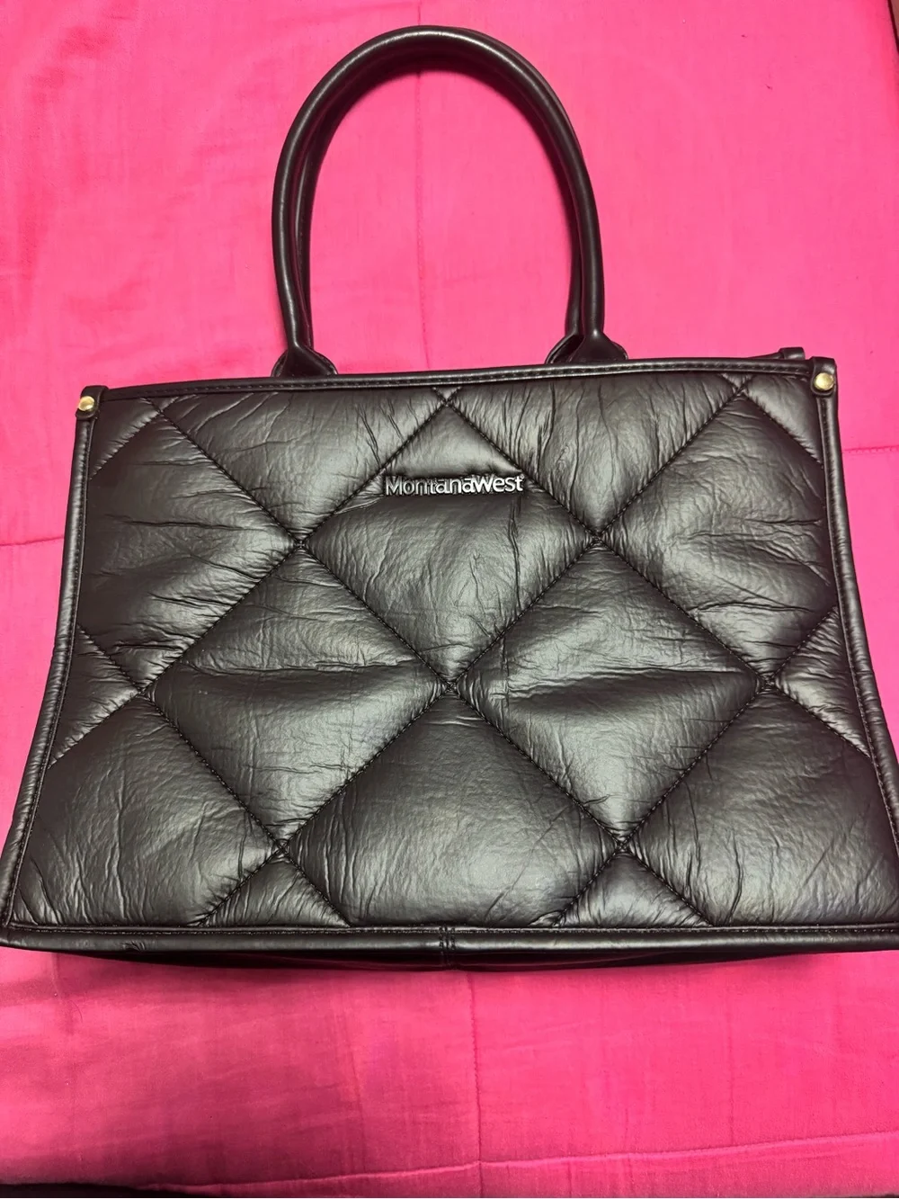 Montana West Black Quilted Faux Leather Top-Handle Tote